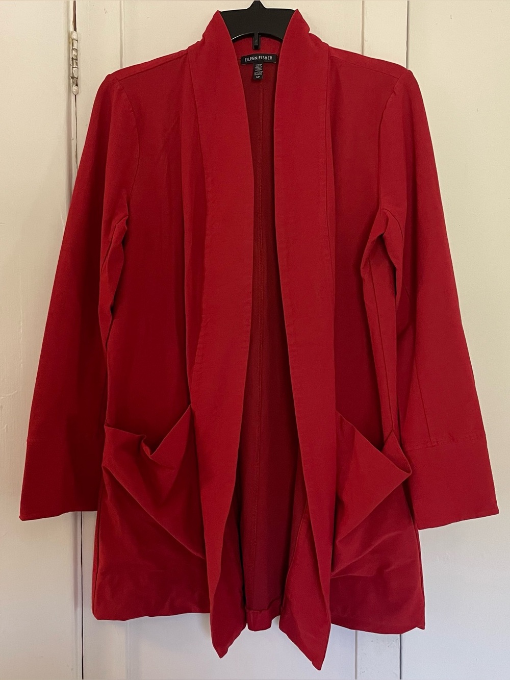 Eileen Fisher Red Open-Front jacket with front pockets. Small